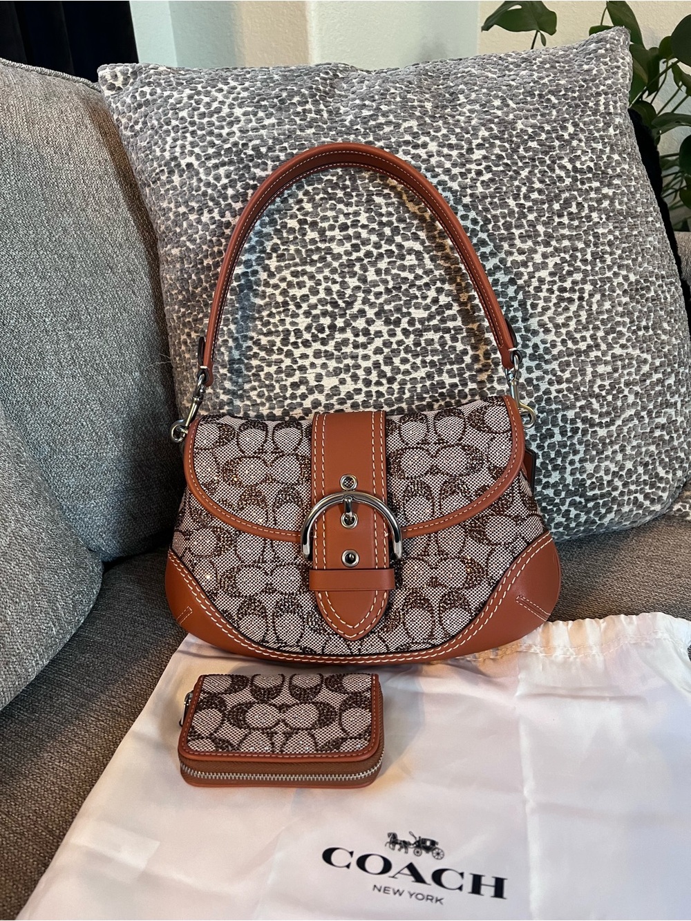 Coach Canvas Soho Crystal Signature Jacquard Shoulder Bag with Matching Wallet